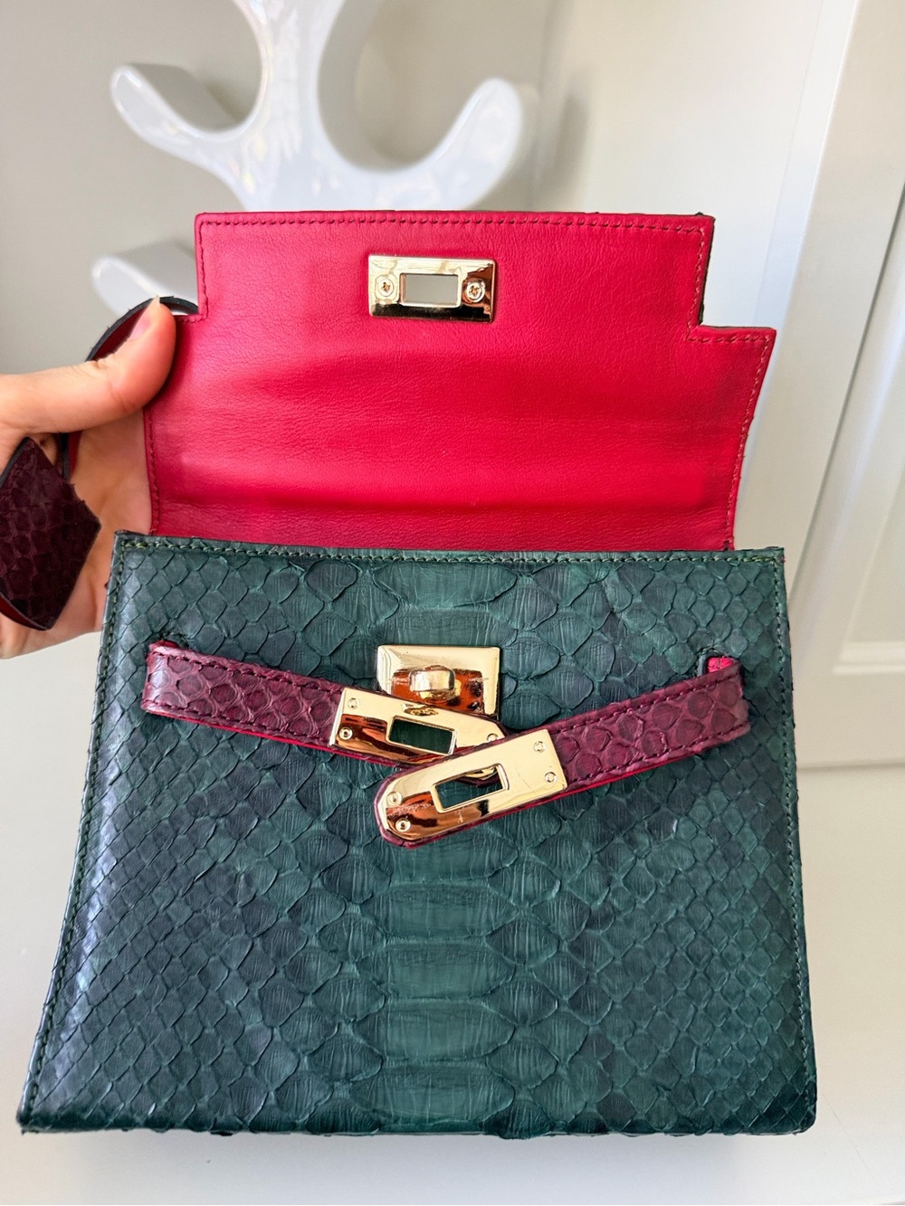 IMPERIO CLANDESTINO Luna Mini Green & Burgundy Python Leather Purse $900 Retail - Picture 10 of 16